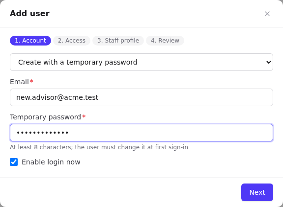 Add user – account