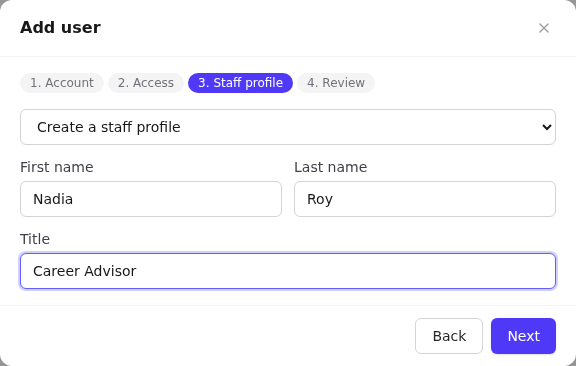 Add user – staff profile