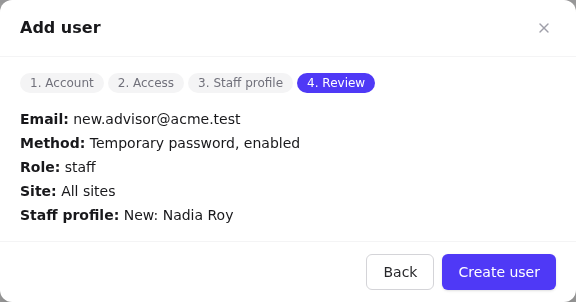 Add user – review