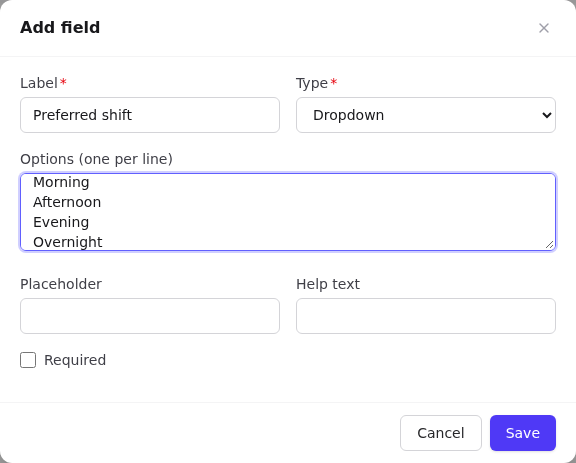Add a dropdown field with options
