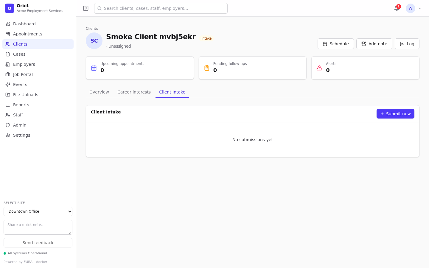 Client intake tab
