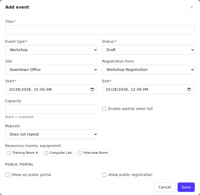 Choosing a registration form