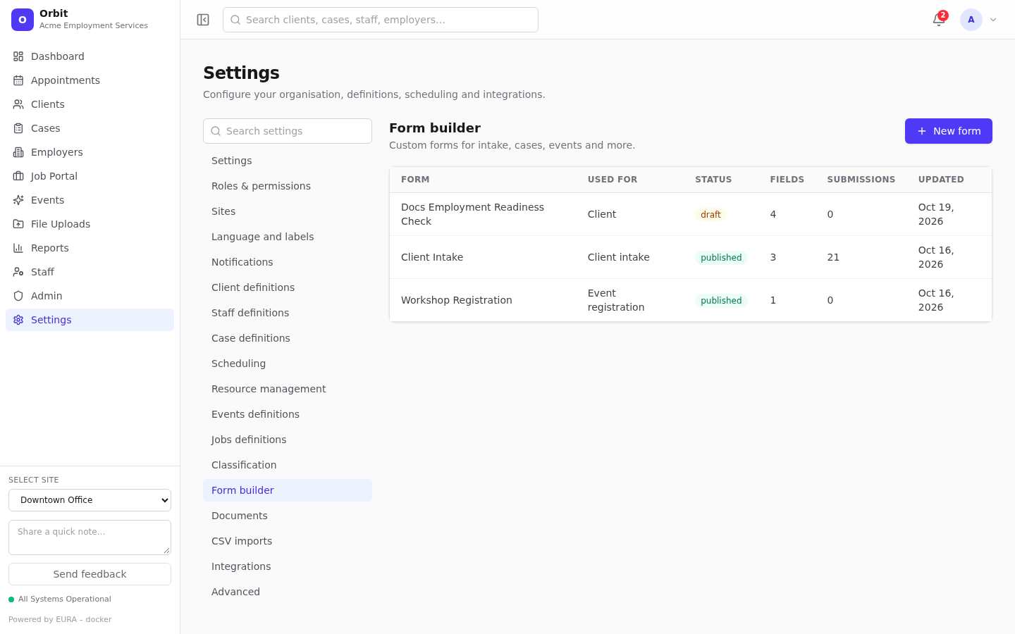 Form builder list