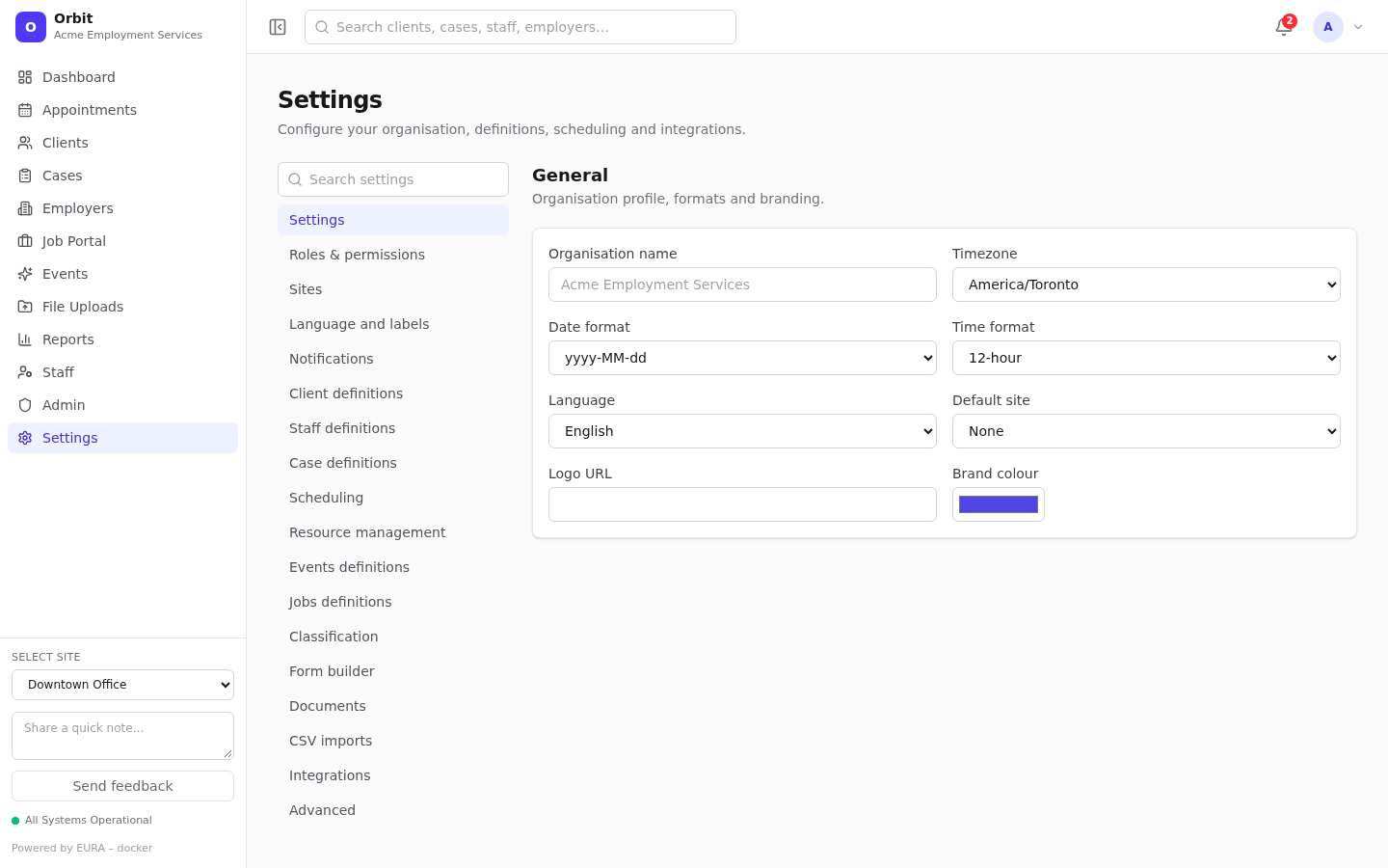 General settings