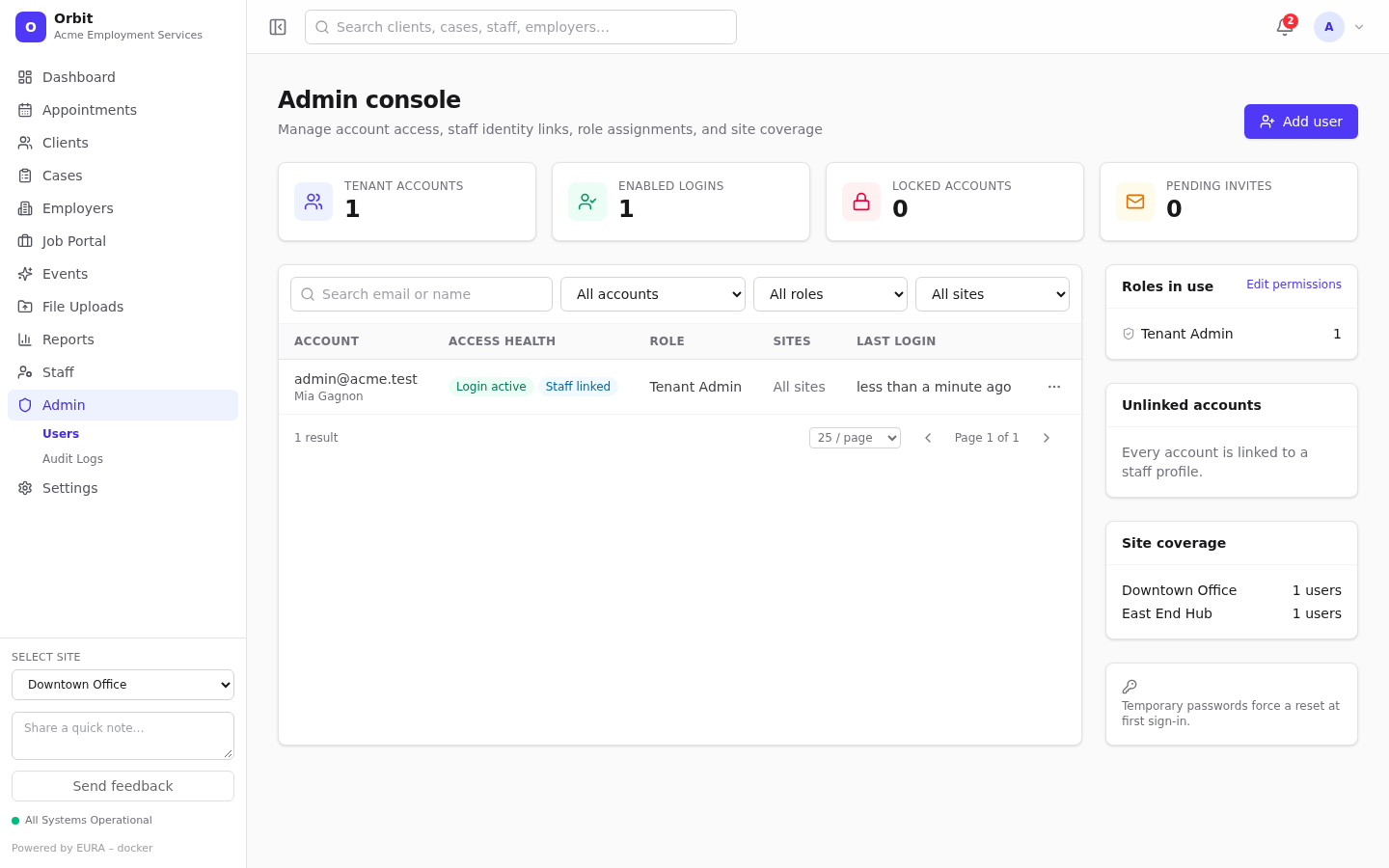Admin console