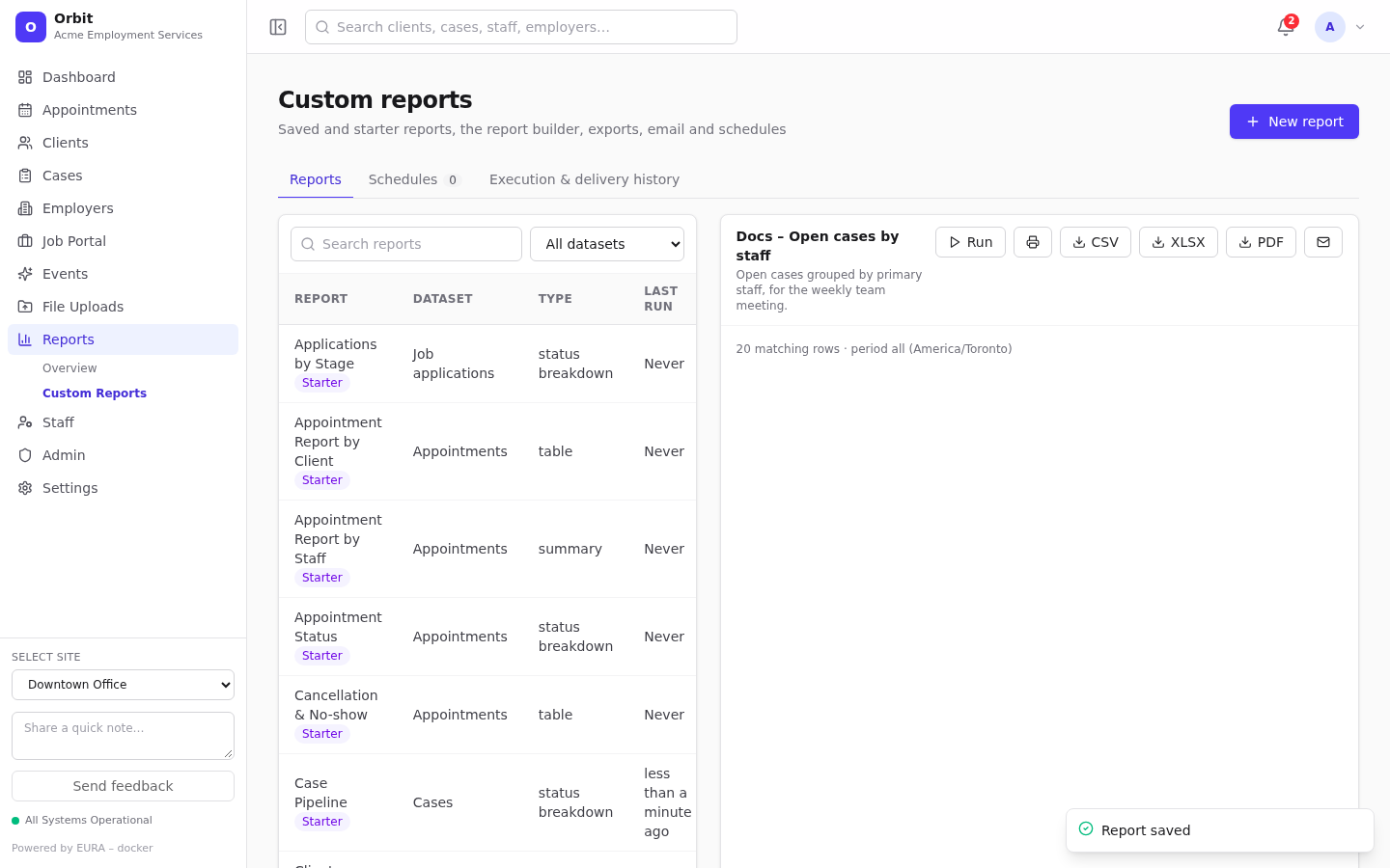 Saved report preview