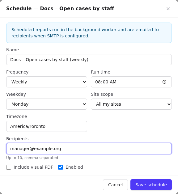 Schedule dialog