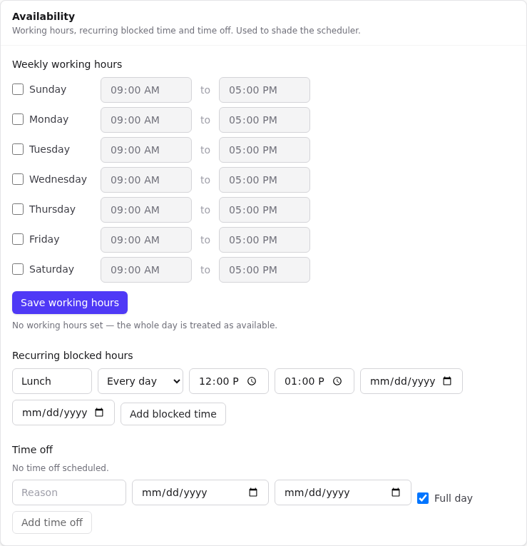 Availability card