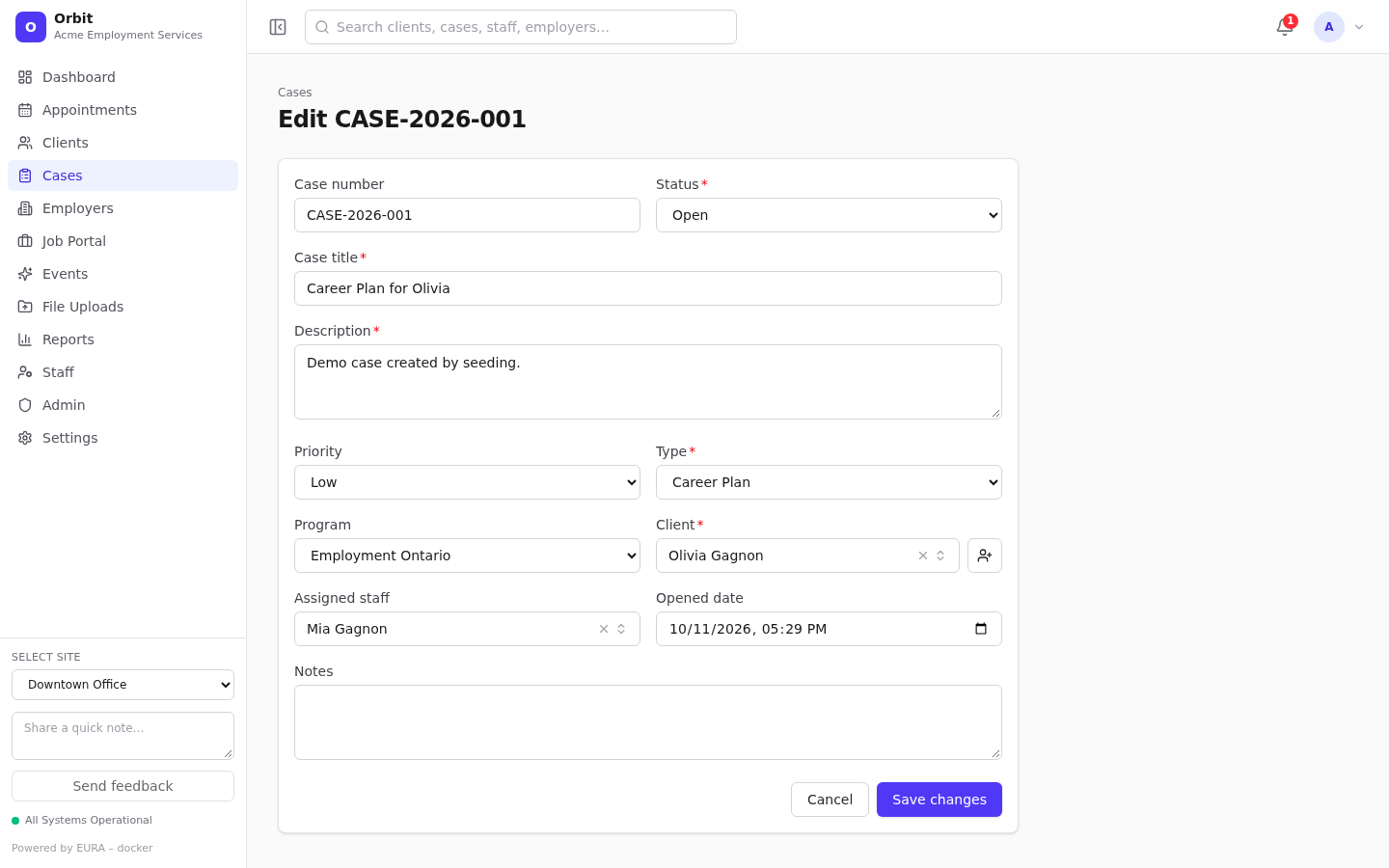 Edit case page