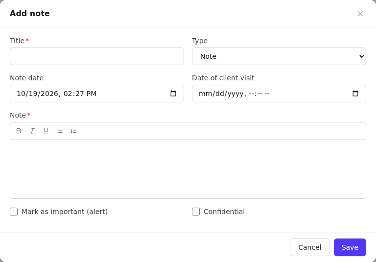 Add note dialog