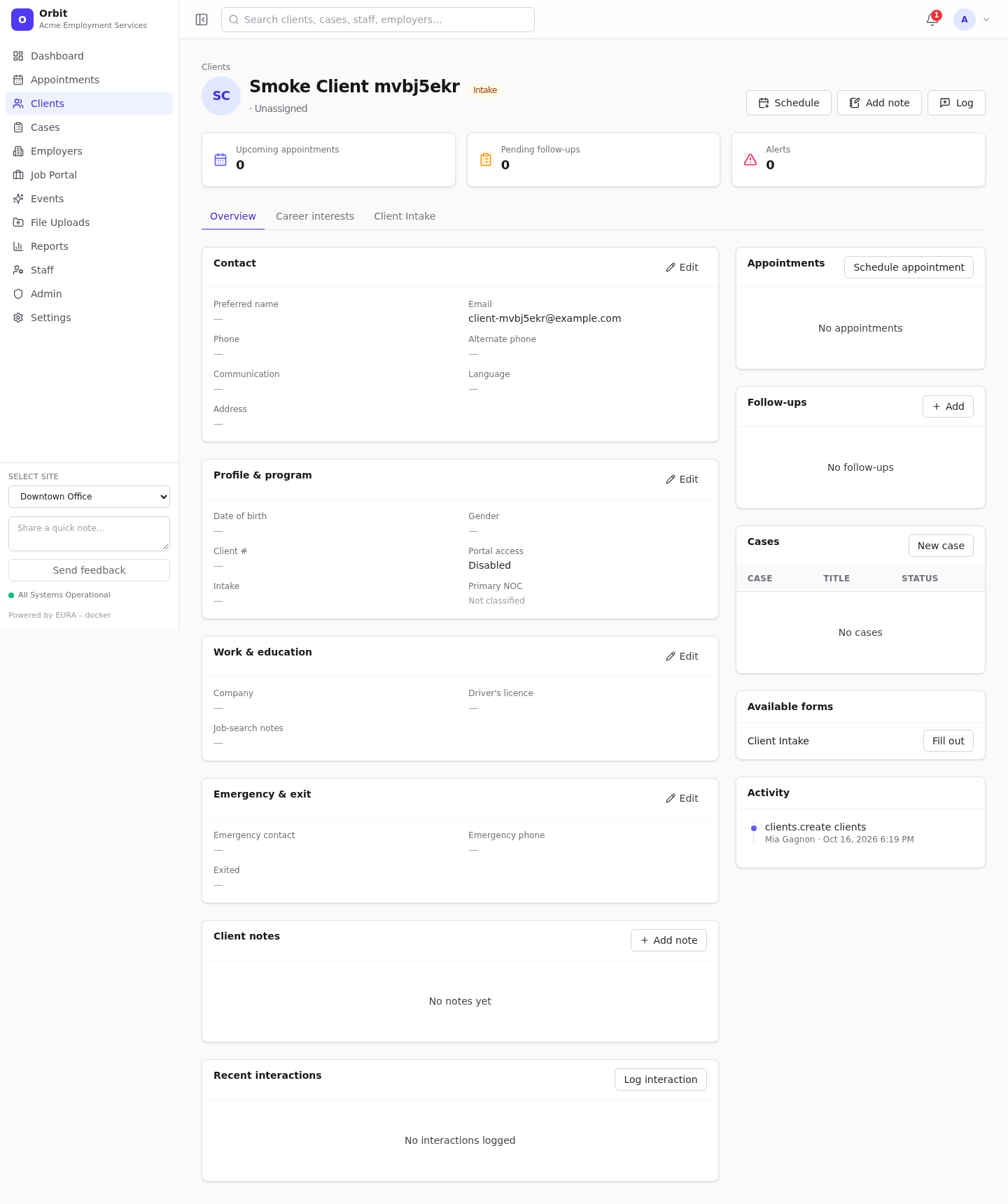 Client detail page