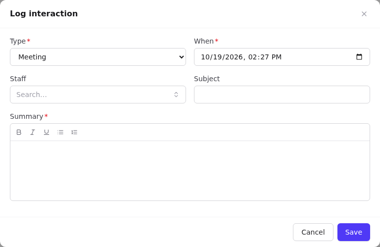 Log interaction dialog