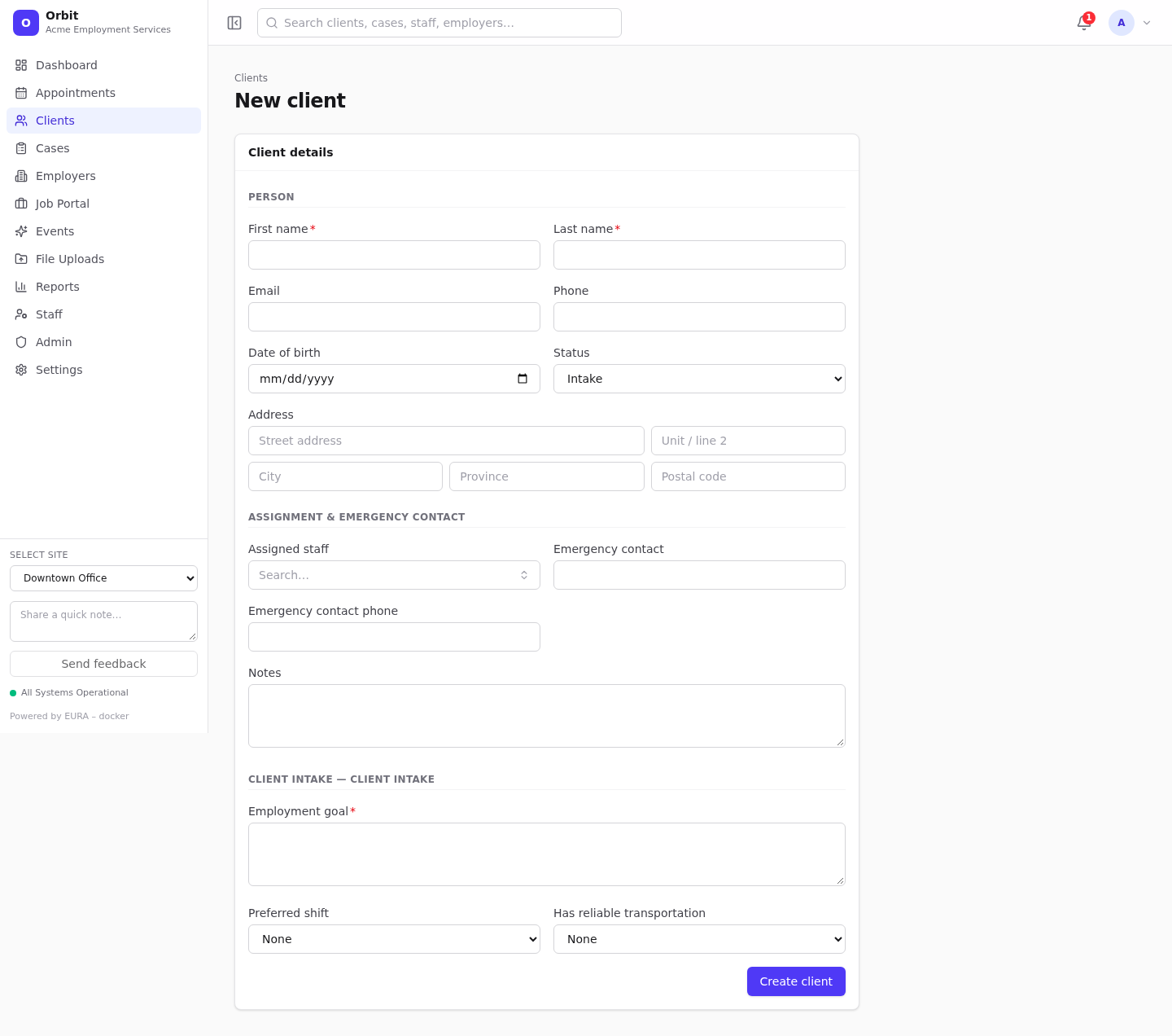 New client page