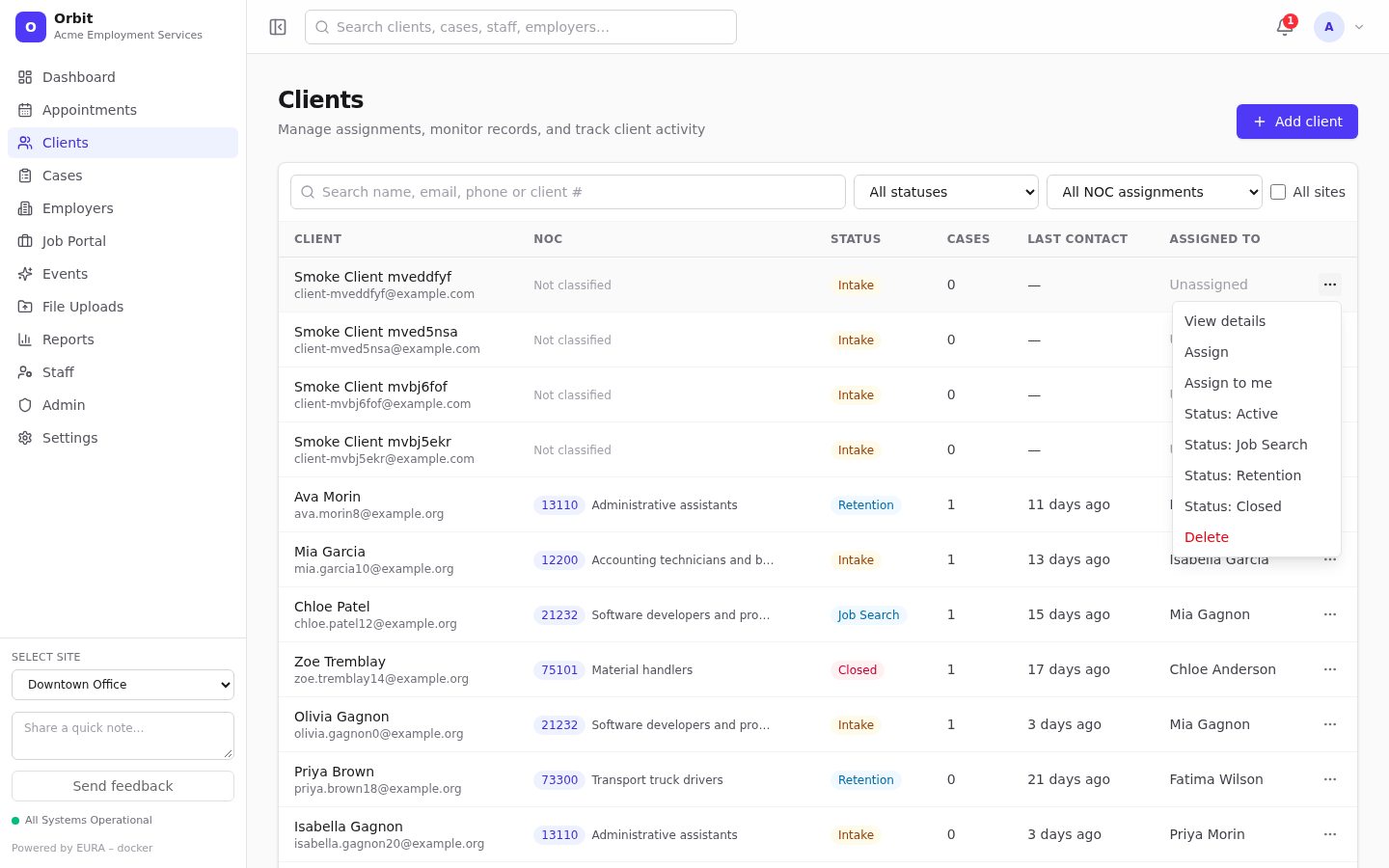 Client row menu