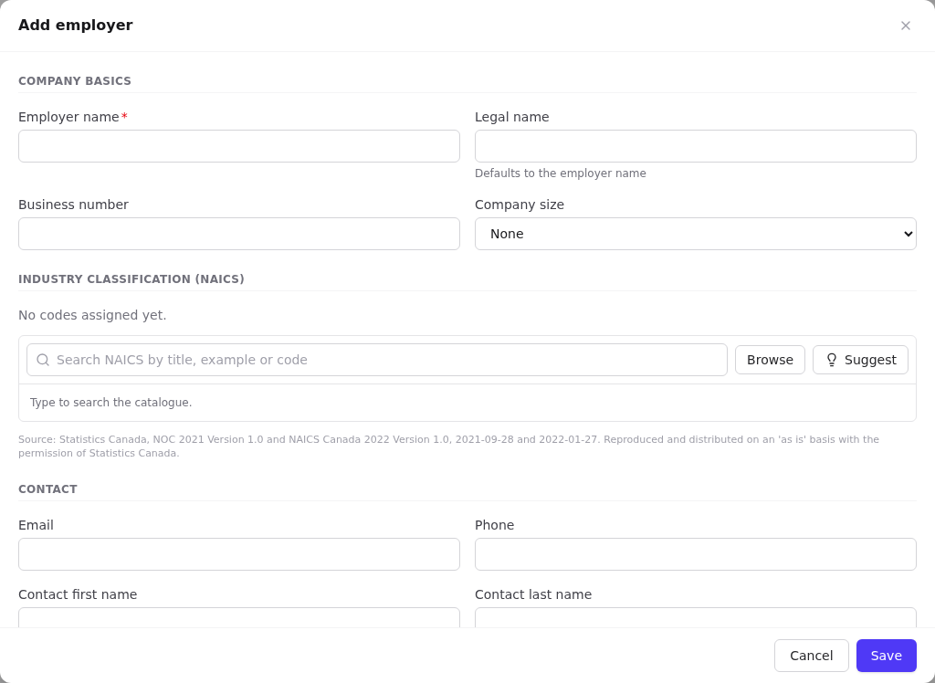 Add employer dialog