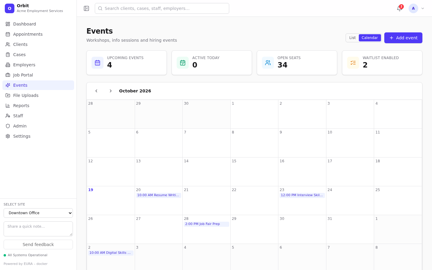 Events calendar