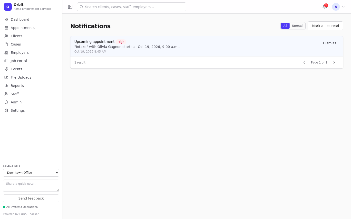 Notifications page