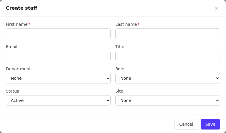 Create staff dialog