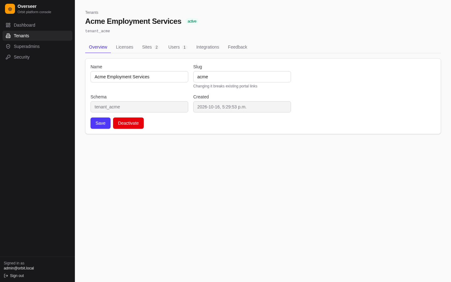 Tenant overview