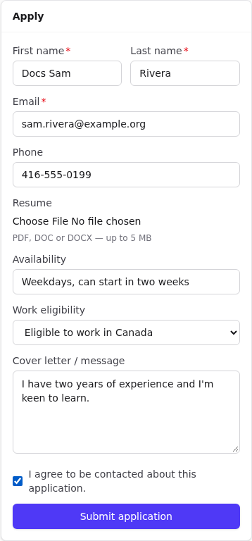 Apply form