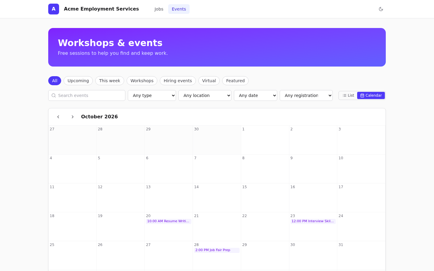 Events calendar